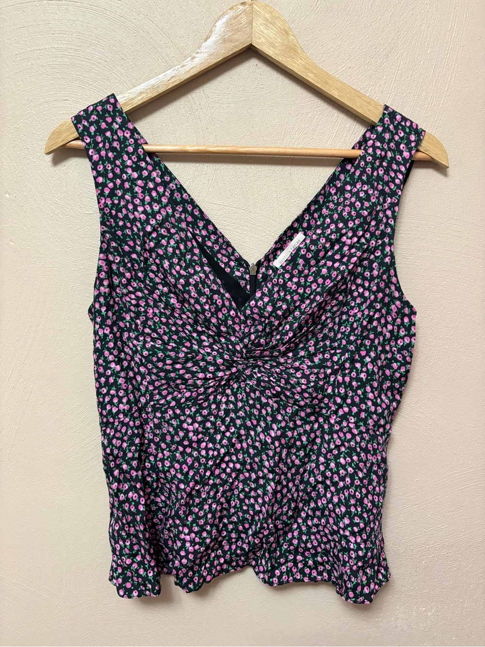 Rebecca Taylor Wild Rose Silk Blend Peplum Sleeveless Twist Detail Blouse Size 6 - Picture 5 of 11